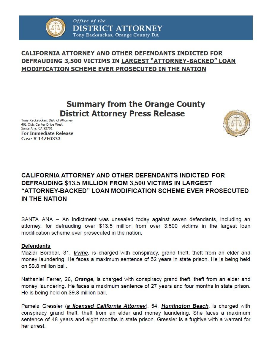 Summary from the Orange County District Attorney Press Release